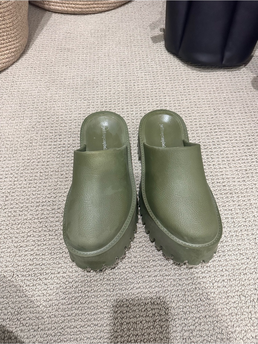 Sold by Anthropology Jeffery Campbell Platform Clog Mules in Olive Green - Picture 1 of 5